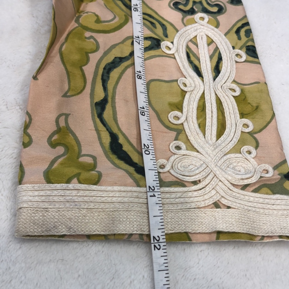 J.Crew Silk Tunic Top in Green, Pink & Cream Floral Asian style print lace trim - Picture 8 of 10